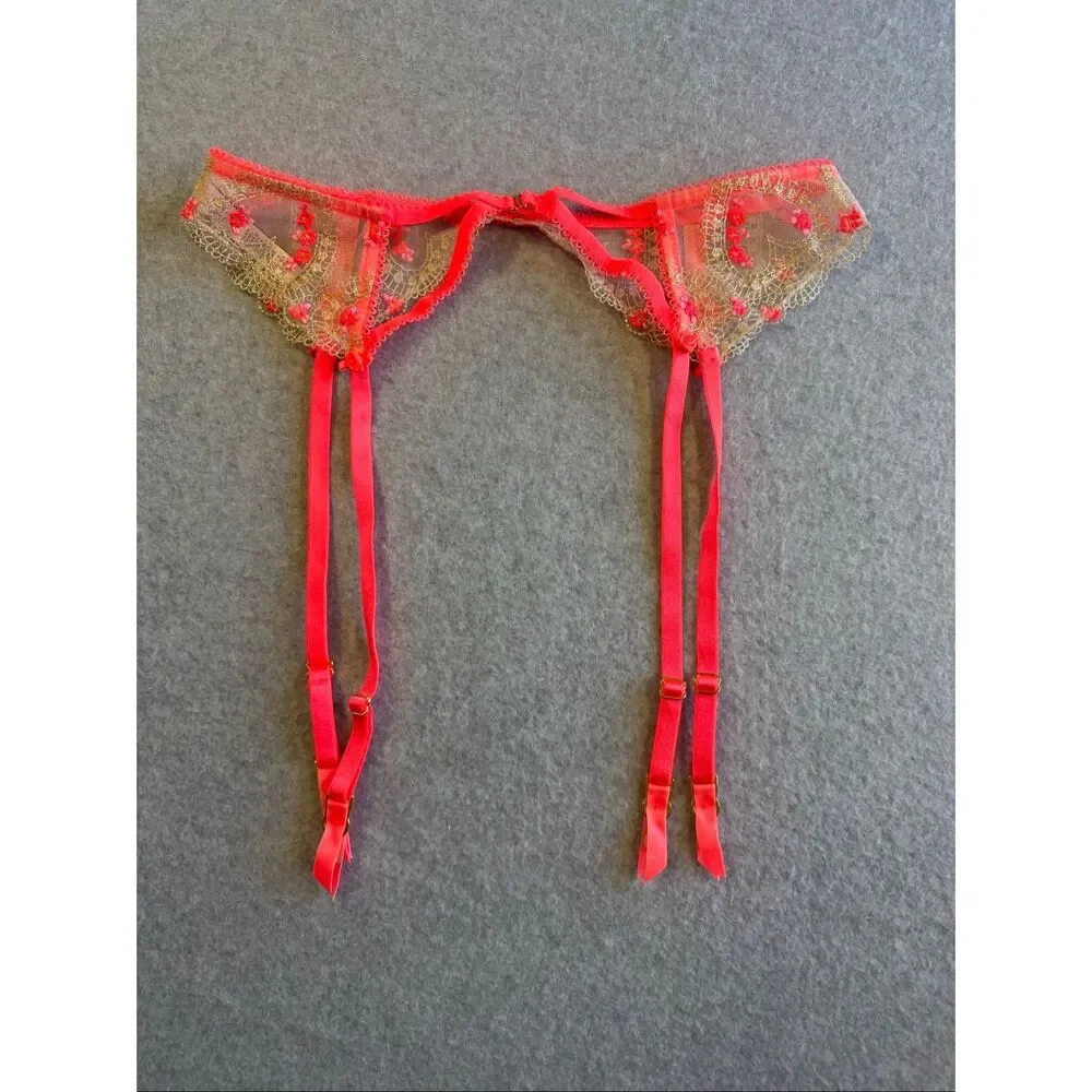 Victoria secret hot pink gold rose garter M/L